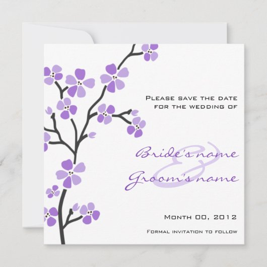 Paarse Cherry Blossom Save the Date Cards (Voorkant)