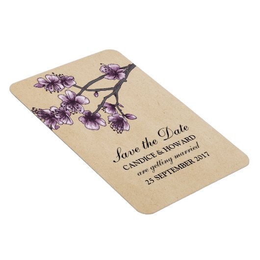 Paarse  Cherry Blossom Save the Date Magneet (Rechterzijde)