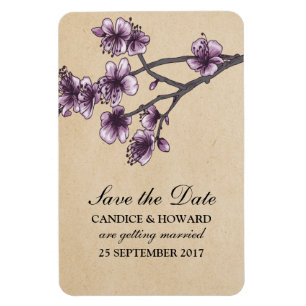 Paarse Cherry Blossom Save the Date Magneet