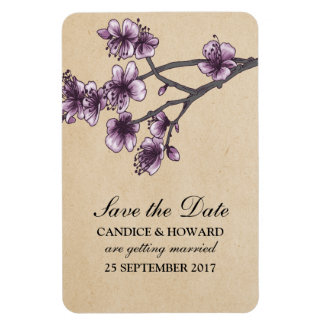 Paarse  Cherry Blossom Save the Date Magneet