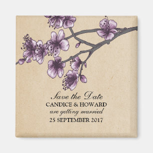 Paarse Cherry Blossom Save the Date Magneet
