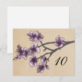 Paarse Cherry Blossom Table Number Briefkaart (Voorkant / Achterkant)