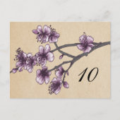 Paarse Cherry Blossom Table Number Briefkaart (Voorkant)