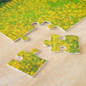 Paarse Cherry-boom op geel bloemveld Legpuzzel (Zijkant)