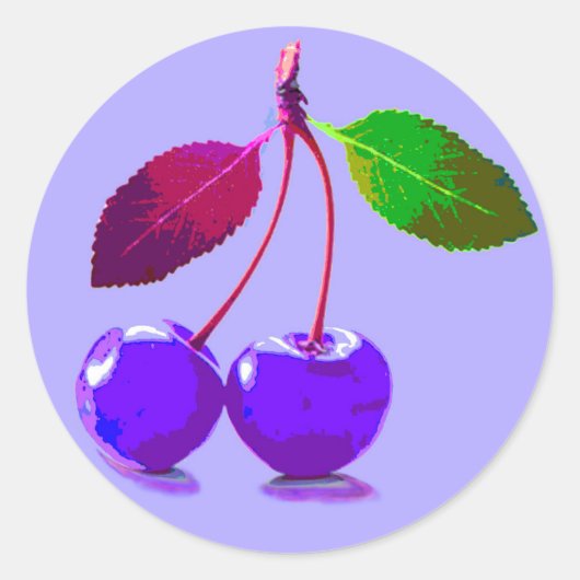Paarse Cherry Pop Art Ronde Sticker (Voorkant)