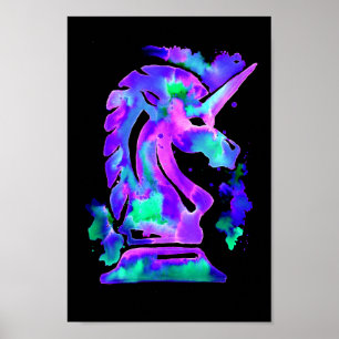Paarse Chess Knigh Unicorn Poster