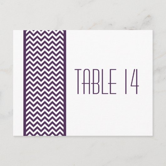 Paarse Chevron Border Table Number Briefkaart (Voorkant)