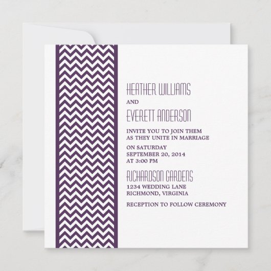 Paarse Chevron Border Wedding Invite Kaart (Voorkant)