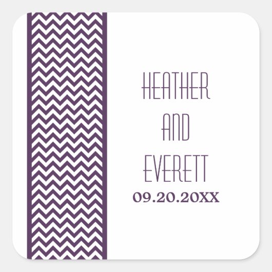 Paarse Chevron Border Wedding Stickers (Voorkant)