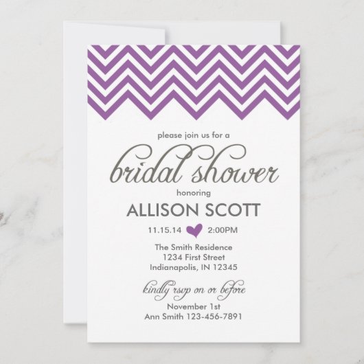 Paarse Chevron Bridal Shower Kaart (Voorkant)