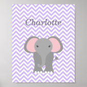 Paarse Chevron Elephant Personalized Nursery Decor Poster (Voorkant)