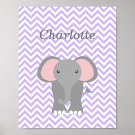 Paarse Chevron Elephant Personalized Nursery Decor Poster