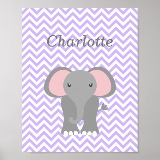 Paarse Chevron Elephant Personalized Nursery Decor Poster (Voorkant)