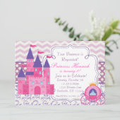 Paarse Chevron en Damask Princess Birthday Party Kaart (Staand voorkant)