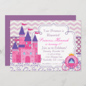 Paarse Chevron en Damask Princess Birthday Party Kaart (Voorkant / Achterkant)