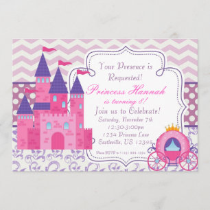 Paarse Chevron en Damask Princess Birthday Party Kaart