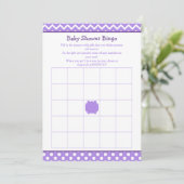 Paarse Chevron en Polka Dot Baby shower Bingo Kaart (Staand voorkant)