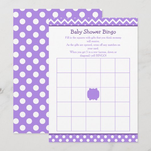 Paarse Chevron en Polka Dot Baby shower Bingo Kaart (Voorkant / Achterkant)