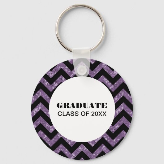 Paarse Chevron Glitter Afstuderen Sleutelhanger (Voorkant)