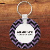 Paarse Chevron Glitter Afstuderen Sleutelhanger (Voorkant)