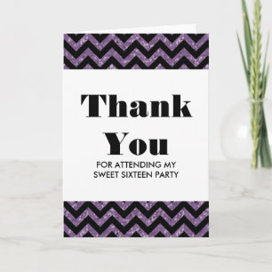 Paarse Chevron Glitter Sweet 16 Hartelijk dank Bedankkaart