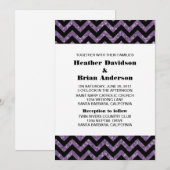 Paarse Chevron Glitter Wedding Invite Kaart (Voorkant / Achterkant)