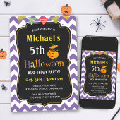 Paarse Chevron Kind Halloween Birthday Party Kaart
