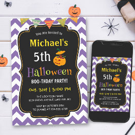 Paarse Chevron Kind Halloween Birthday Party Kaart