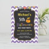 Paarse Chevron Kind Halloween Birthday Party Kaart (Staand voorkant)