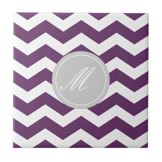Paarse Chevron met Monogram Tiles Tegeltje (Voorkant)