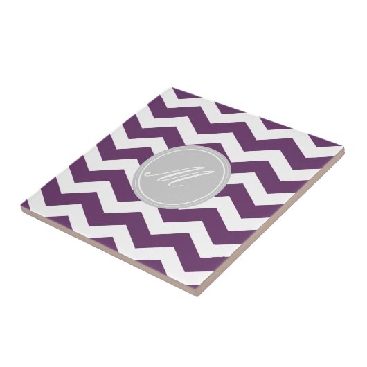 Paarse Chevron met Monogram Tiles Tegeltje (Zijkant)