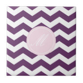 Paarse Chevron met Monogram Tiles Tegeltje (Voorkant)