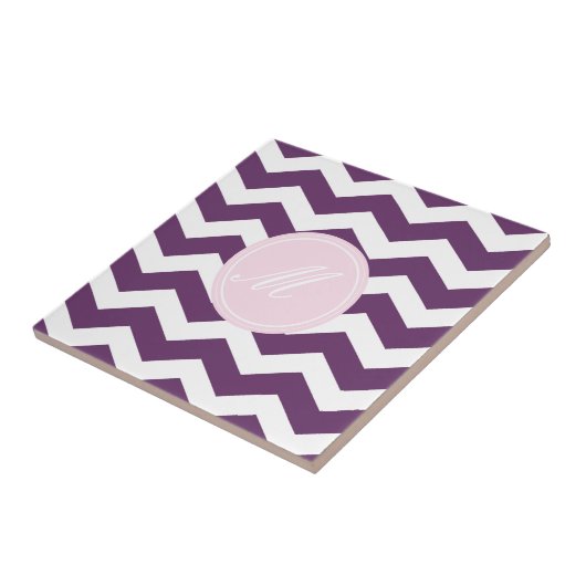 Paarse Chevron met Monogram Tiles Tegeltje (Zijkant)