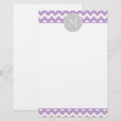 Paarse Chevron Monogram Stationery Briefpapier (Voorkant / Achterkant)