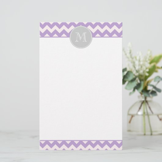 Paarse Chevron Monogram Stationery Briefpapier (Staand voorkant)