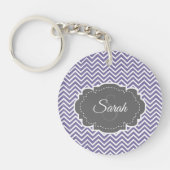 Paarse Chevron Personaliseer AcrylSleutelhanger Sleutelhanger (Voorkant)