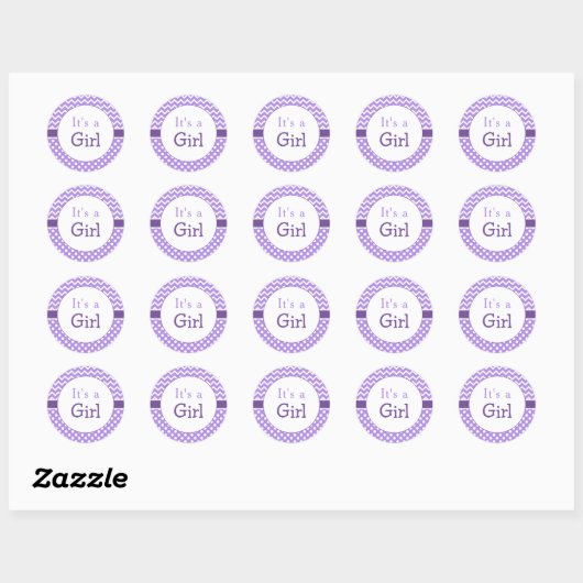 Paarse Chevron & Polkas Dot Baby shower Ronde Sticker (Vel)