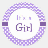Paarse Chevron & Polkas Dot Baby shower Ronde Sticker (Voorkant)