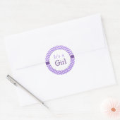 Paarse Chevron & Polkas Dot Baby shower Ronde Sticker (Envelop)