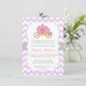 Paarse Chevron Princess Carriage, Girl Baby shower Kaart (Staand voorkant)