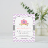 Paarse Chevron, prinses Carriage Birthday Party Kaart (Staand voorkant)