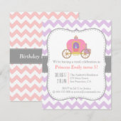 Paarse Chevron, prinses Carriage Birthday Party Kaart (Voorkant / Achterkant)