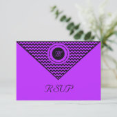 Paarse Chevron RSVP Kaartje (Staand voorkant)