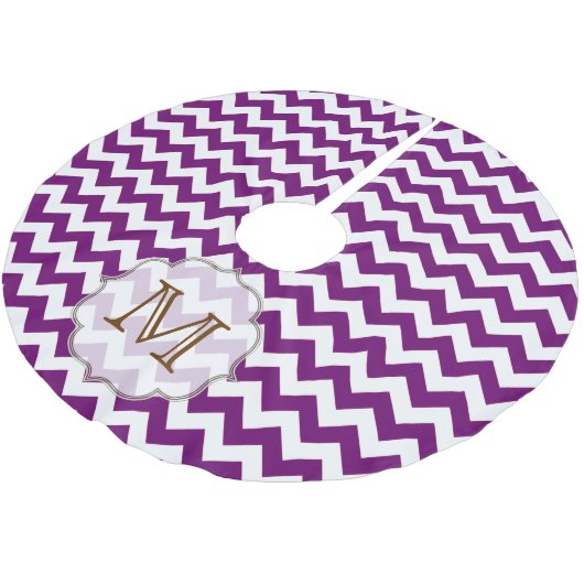 Paarse Chevron Stripe Monogram Initialen boomrok Kerstboom Rok (Gekanteld)