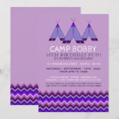Paarse Chevron Tipi, Camping Birthday Kaart (Voorkant / Achterkant)