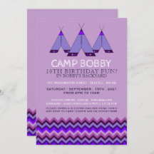 Paarse Chevron Tipi, Camping Birthday