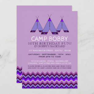 Paarse Chevron Tipi, Camping Birthday Kaart