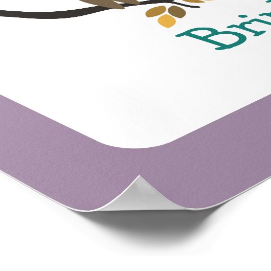 Paarse Chevron Uil Babykamer Kunstwerk Poster (Hoek)