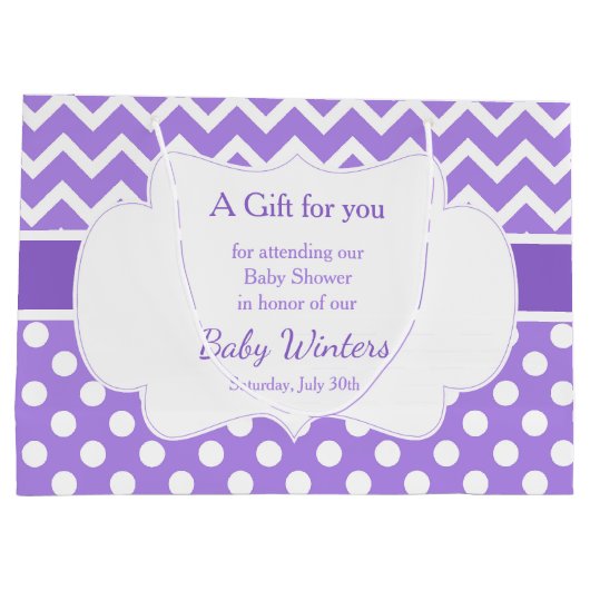 Paarse Chevron & Witte Polka Dots Baby shower Groot Cadeauzakje (Achterkant)