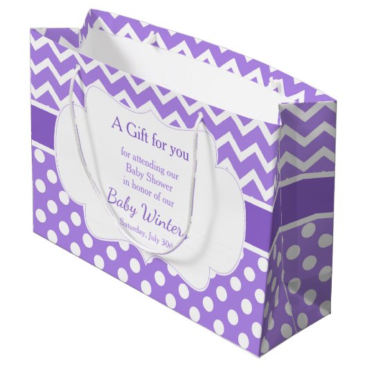 Paarse Chevron & Witte Polka Dots Baby shower Groot Cadeauzakje (Achterkant Gekanteld)